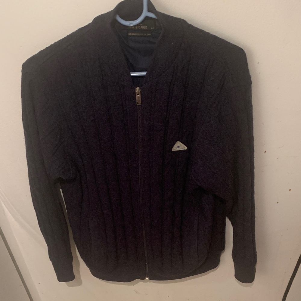 Charcoal Grey Monte Carlo Merino Wool Jacket W/ Dark Blue inner Lining SZ 40/M-L